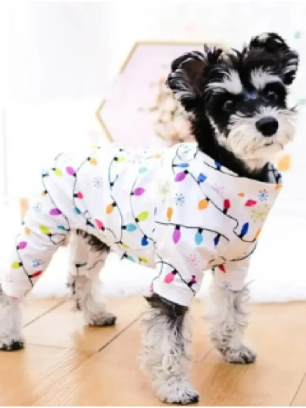 White Multicolor Holiday Light Print Dog Pajamas - Brand: